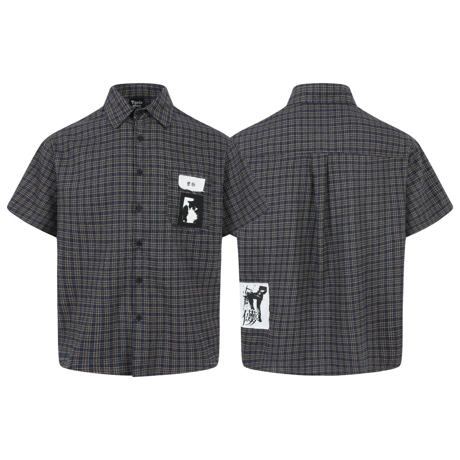 Grid graffiti sticker short sleeved shirt for men and women