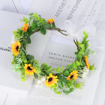 Girl Spring Outing Wreath Headwear Simulation Eucalyptus Starry Sky False Sunflower Children&