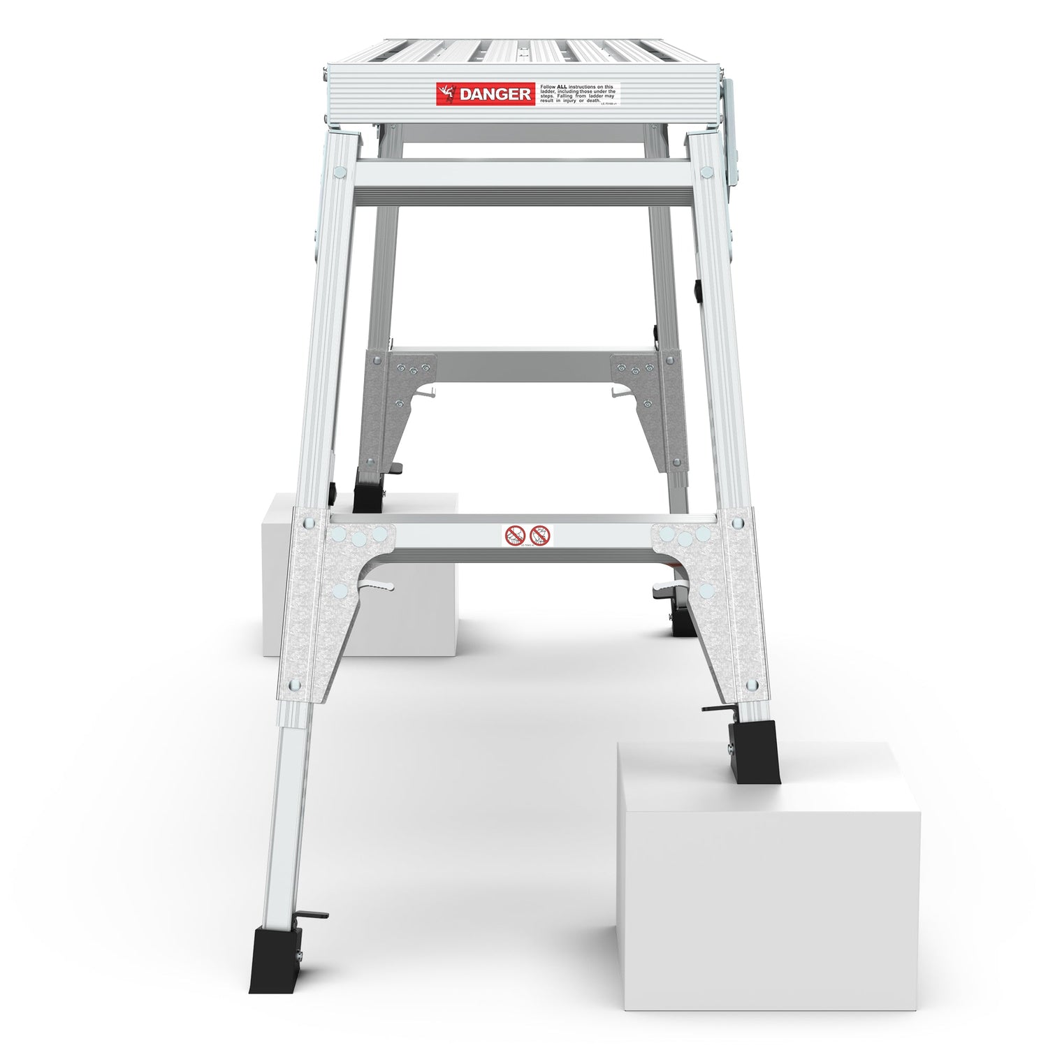 Aluminum Work Platform Large Size Step Stool Folding Portable Work Bench 40" Width Telescopic Feet 22" -27.5" Height Adjustable