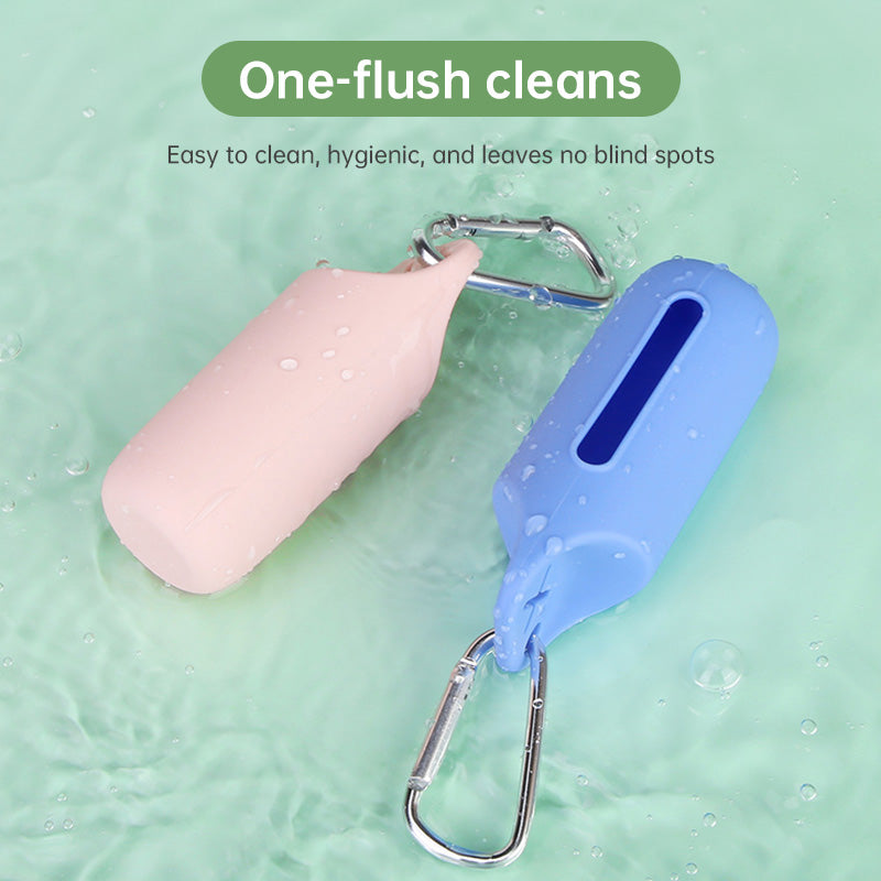 Silicone dog poop bag holder with dispenser, portable, hanging ring &amp; storage case