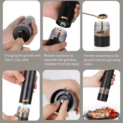 USB Charging Electric Pepper &amp; Sea Salt Grinder with Base and Double Support for Easy Charging and Use