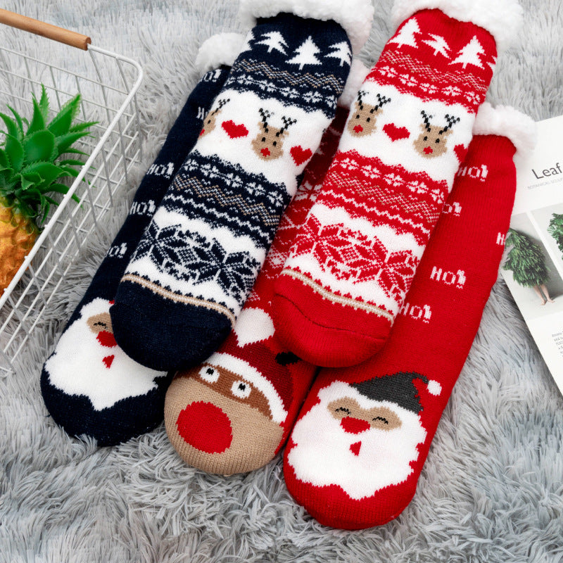 Christmas Floor Socks Indoor Home Sleep Winter Plush Thick Long Socks Women&