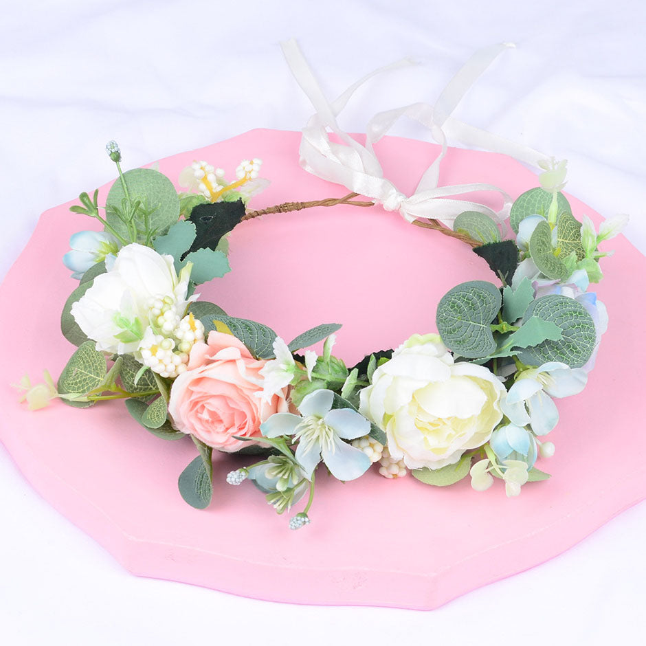 Forest style headband simulation, starry sky, eucalyptus flower wreath, bride&