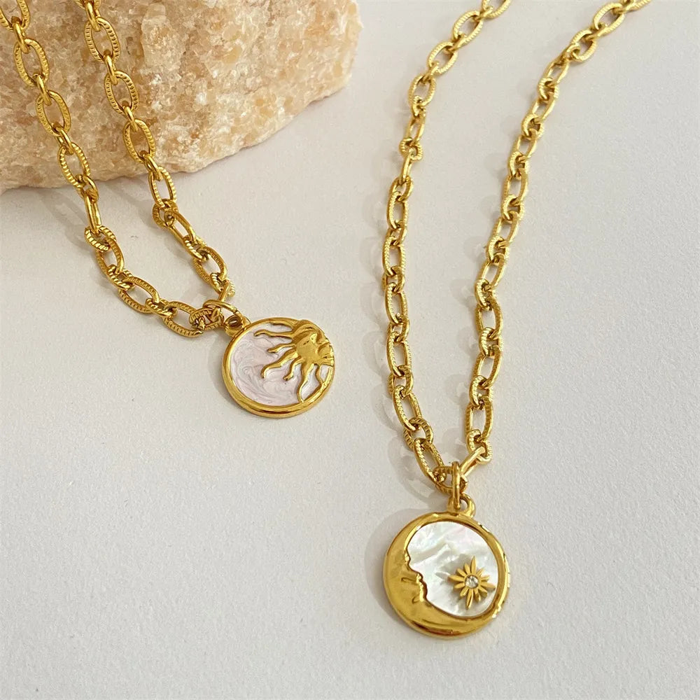 Titanium Steel Sun &amp; Moon Necklace