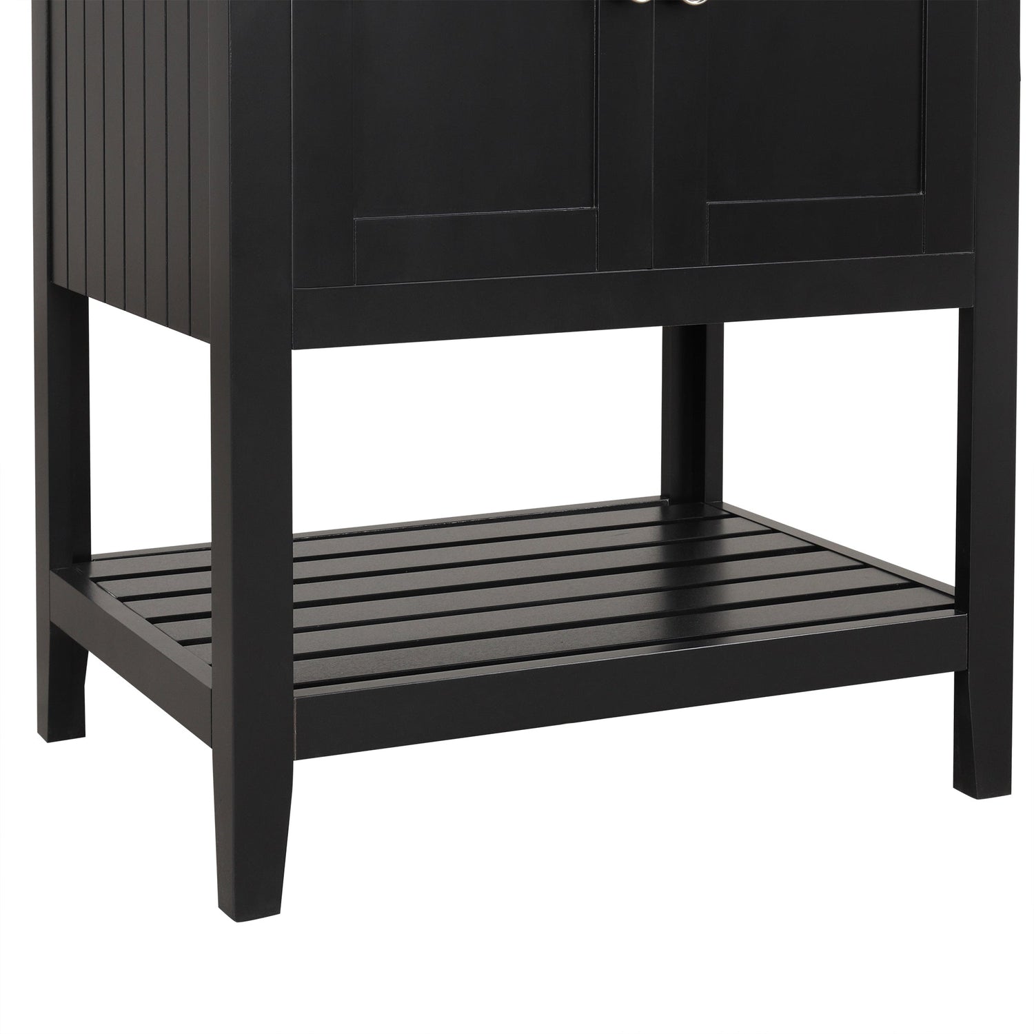 24" Black Modern Sleek Bathroom Vanity Elegant Ceramic Sink with Solid Wood Frame Open Style Shelf