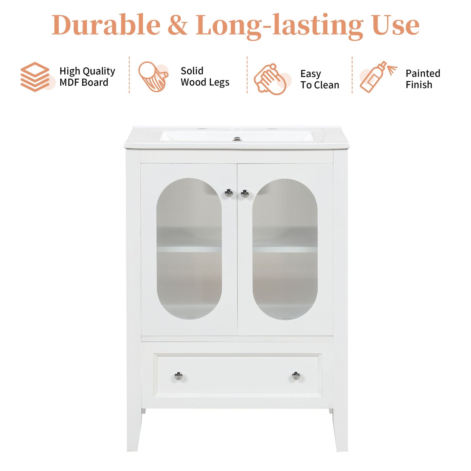 24" Bathroom Vanity with Sink, Bathroom Vanity Cabinet with One Drawer and Doors, Adjustable Shelf, Solid Wood and MDF, White