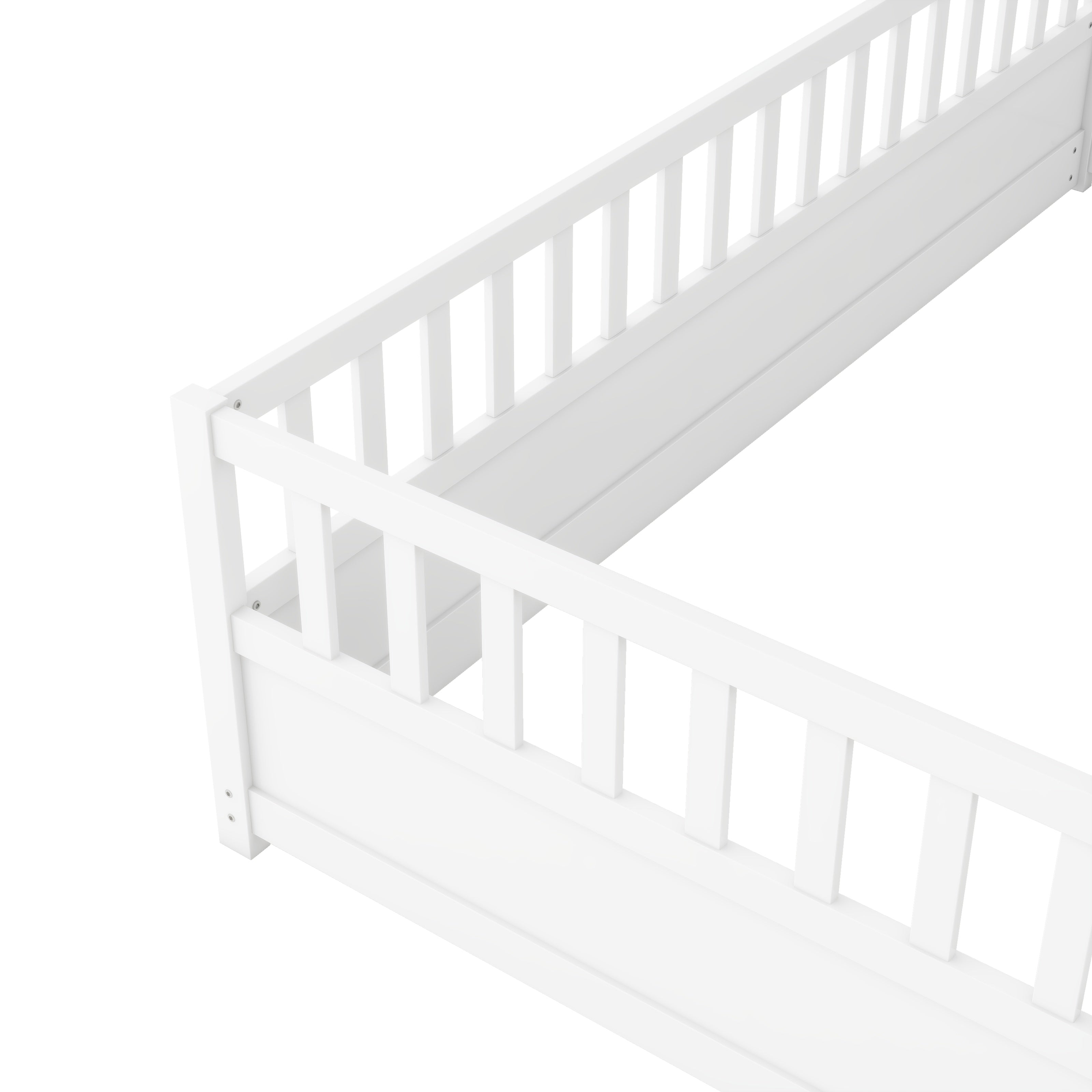 Double bed floor standing bed with ultra-high safety barrier, children&