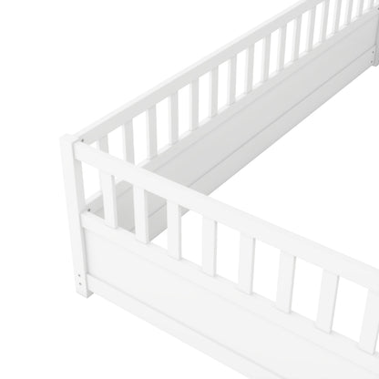 Double bed floor standing bed with ultra-high safety barrier, children&