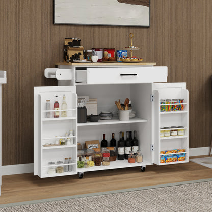 Kitchen island rolling trolley cart with 1 drawer &amp; 2 doors with storage racks &amp; Adjustable Shelves &amp; towel rack