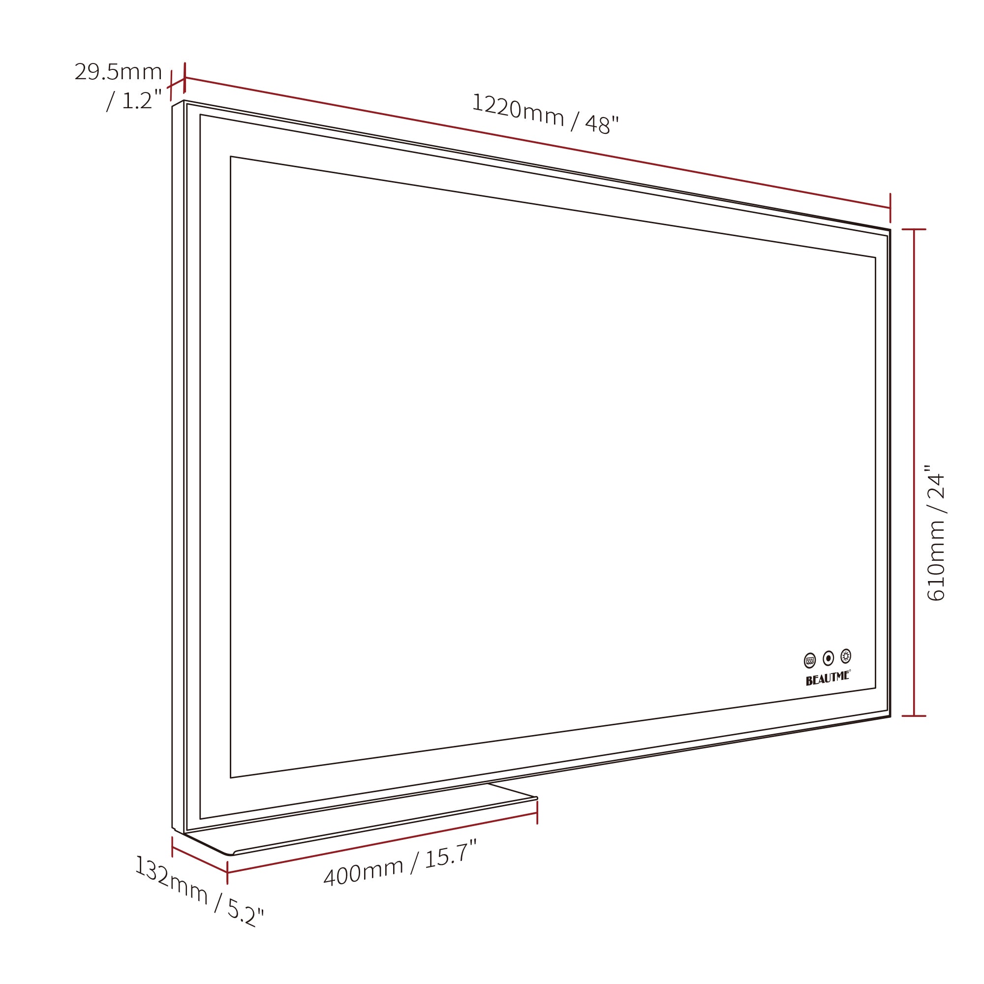 48x24 inch LED bathroom makeup mirror wall mounted adjustable light anti fog touch switch with memory intelligent large bathroom