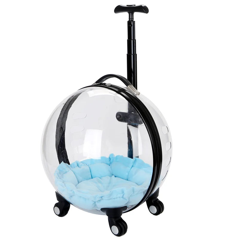 Rolling Pet Travel Trolley with Wheel, Transparent Capsule, Pink, Green, Puppies, Dogs, Cat Carriers Bag, 5-20Kg