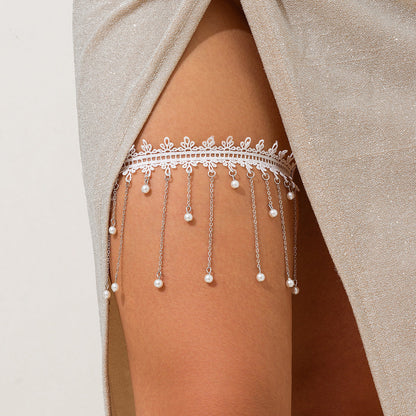 Sexy hot girl elastic band lace leg ring fashionable alloy ribbon tassel leg chain female