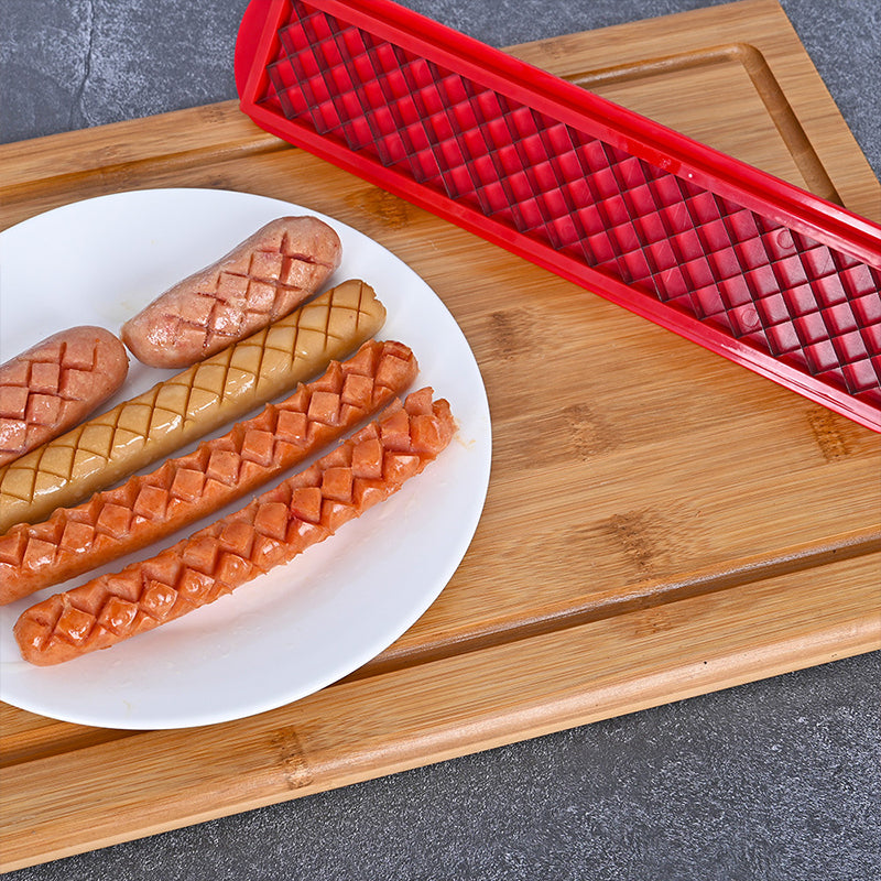 Cross - Groove Sausage &amp; Hot Dog Slicer: Precision Mesh, Ideal Kitchen Accessory.