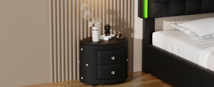 Elegant PU Nightstand with 2 Drawers and Crystal Handle,Fully Assembled Except Legs&amp;Handles,Storage Bedside Table - Black