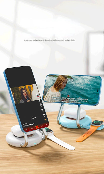 3 IN 1 Desk Magnet Stand 15W Fast Wireless Charger For Apple Watch iPhone 14 13 12 11 Pro Max 13 12 Mini Samsung S23 S22 Qi Base