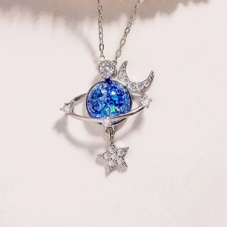 Starry Sky Global Moon Star Set Zircon Necklace Women&