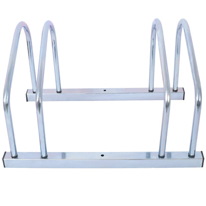 2 bicycle ground bike parking racks 22-28 inch wheel supports, maximum tire width 2.15 inches, galvanized
