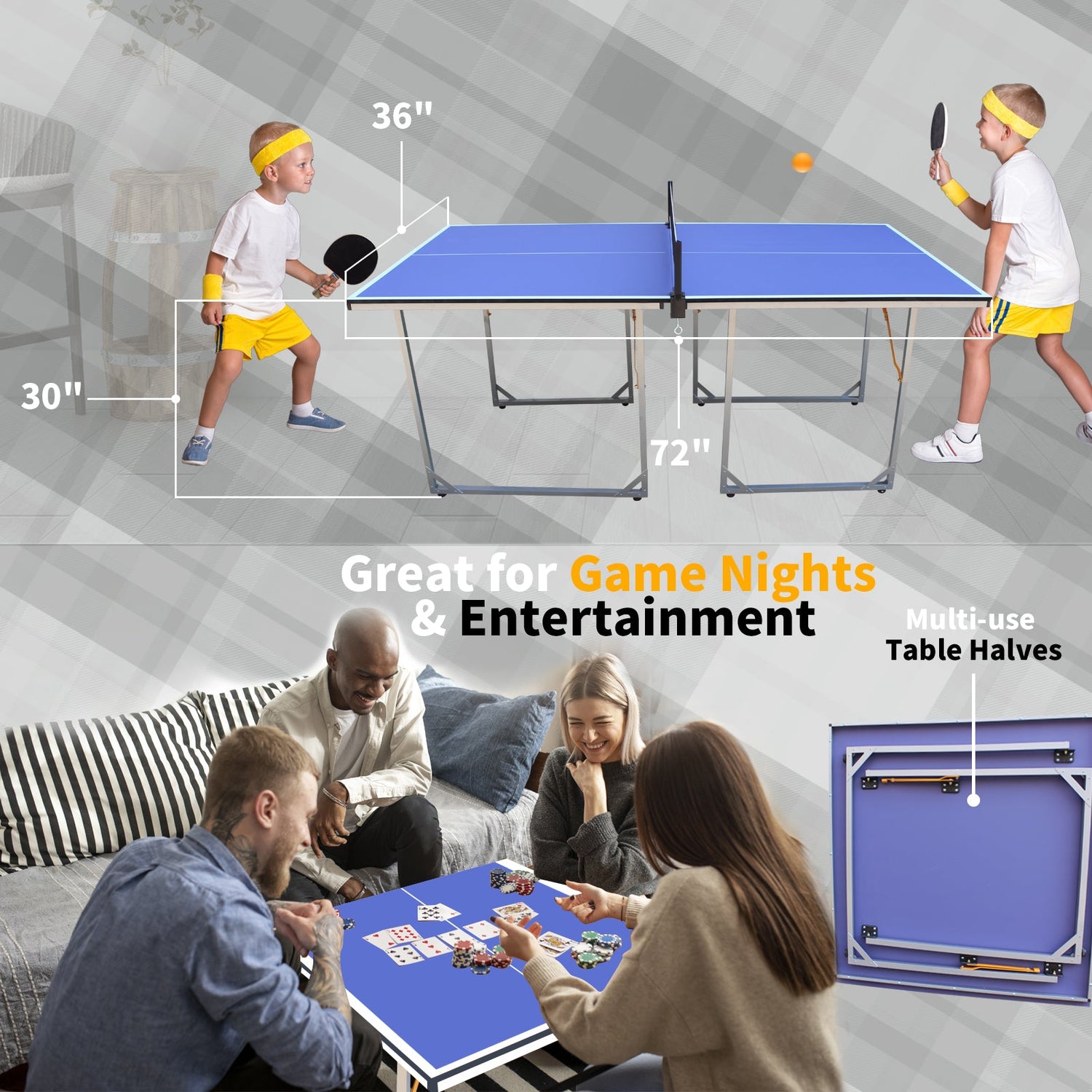 6ft Mid-Size Table Tennis Table Foldable &amp; Portable Ping Pong Table Set for Indoor &amp; Outdoor Games with Net