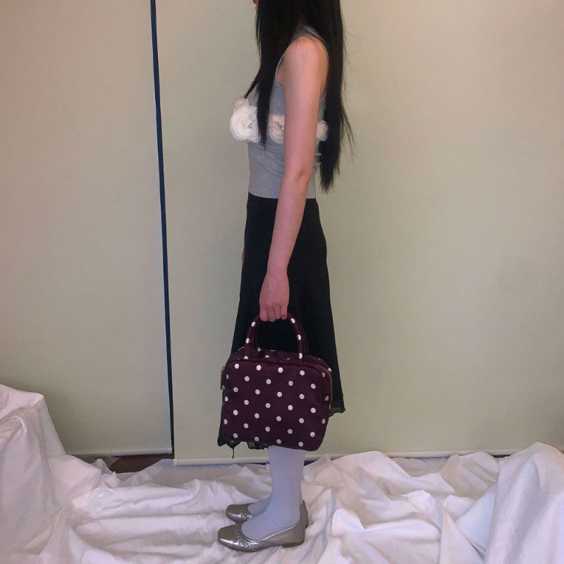 Vintage Y2K wave - point handbag for women. Good for travel, makeup. Niche design for students.