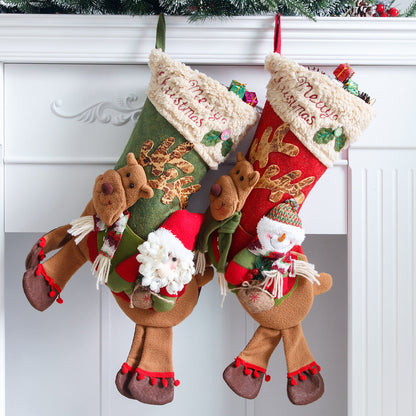Santa Claus, snowman, deer riding socks, children&