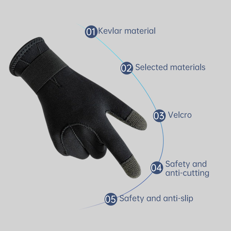 3/5mm Thick Kevlar Diving Gloves. Scratch-proof, for fish hunting, deep dive, spearfishing &amp; skiing.