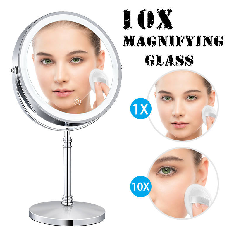 Dual sided 8" USB Wireless 1X&amp;10X Rechargeable Vanity makeup mirror with lights