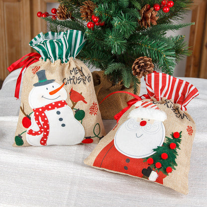 Christmas decorations, burlap gift bags, candy bags, apple bags, cartoon Christmas gift bags
