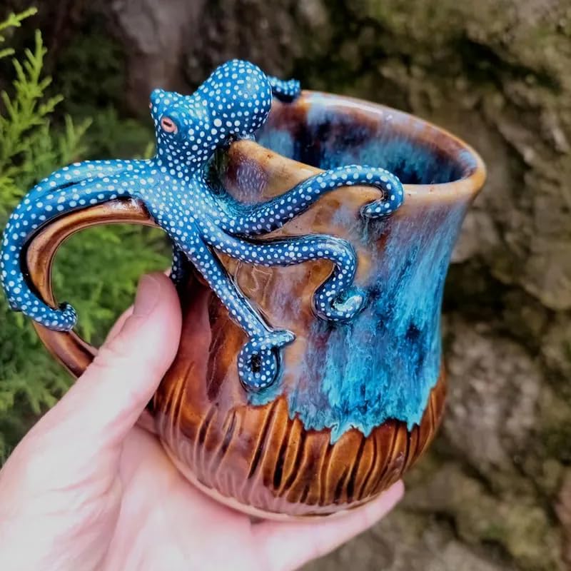 Handmade Deep Blue Octopus Mug. For Hot &amp; Cold Drinks