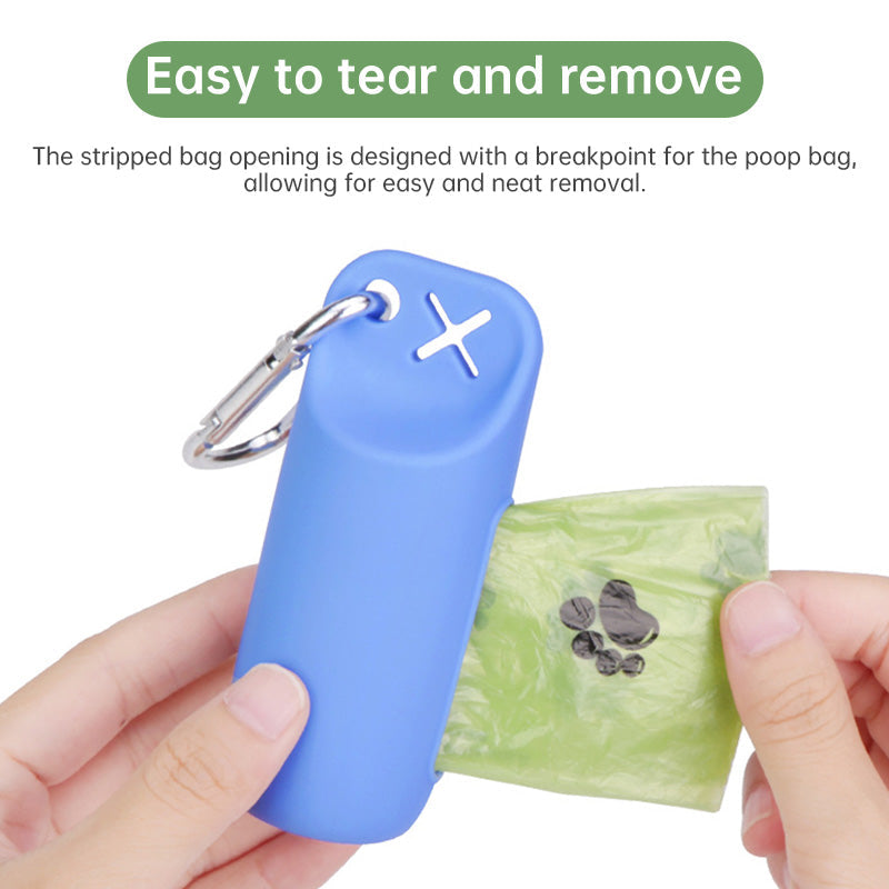 Silicone dog poop bag holder with dispenser, portable, hanging ring &amp; storage case