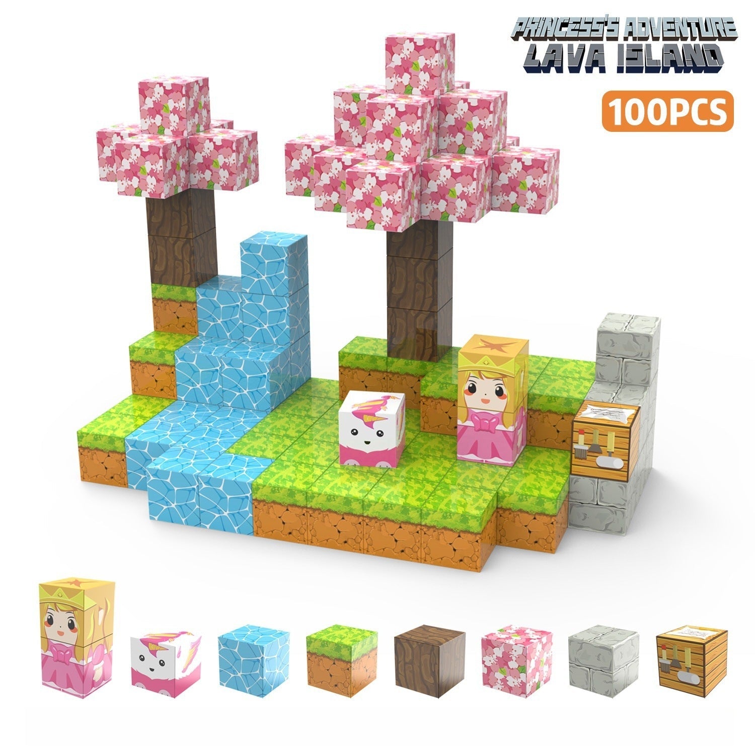 My Building World Magnetic Cube DIY Cherry Blossom Mountain Children&