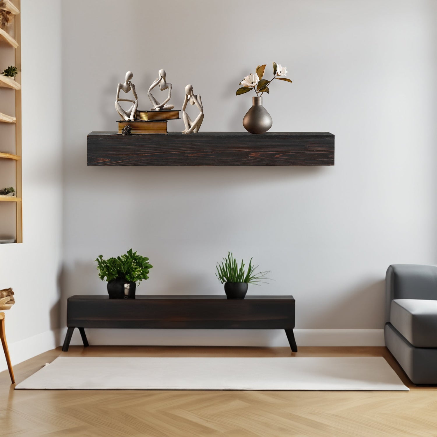72" Rustic Wood Fireplace Mantel,Wall-Mounted &amp; Floating Shelf for Home Decor Espresso