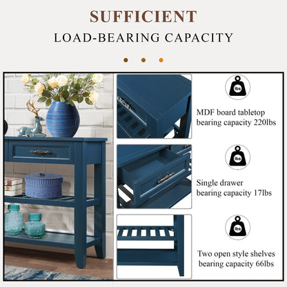Console Sofa Table with 2 Storage Drawers and 2 Tiers Shelves Mid-Century Style 42&