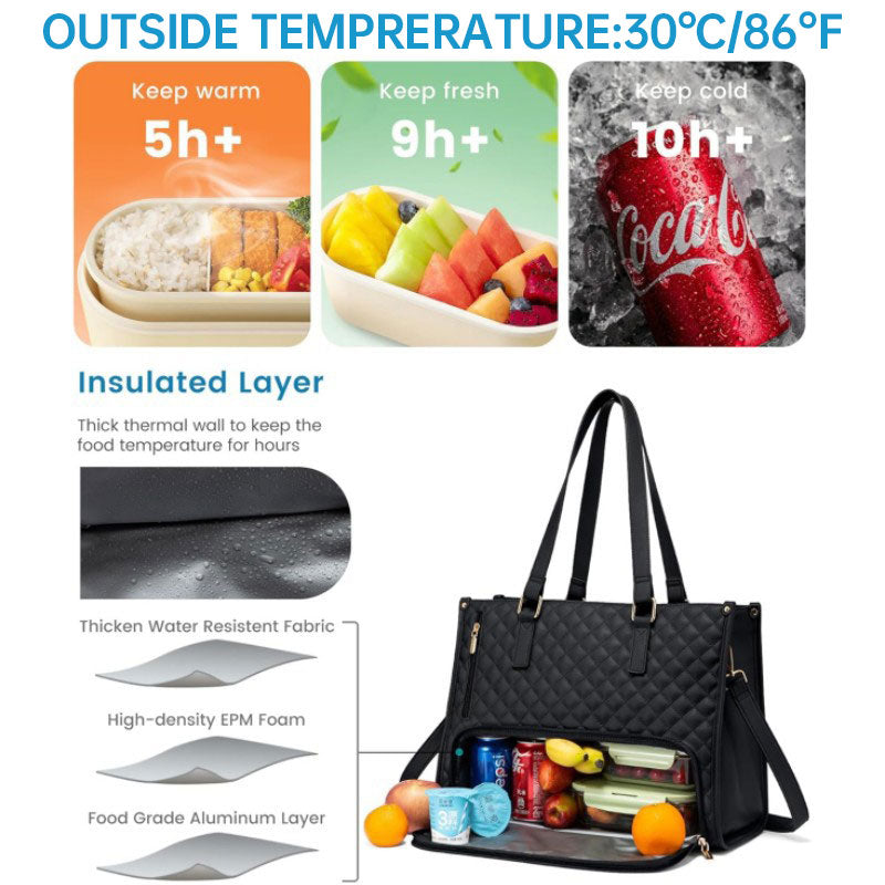 2-in-1 Travel Tote: Laptop &amp; Insulated Lunch Bag. Ideal for Business, Work, Nursing, Office, College, Casual Use