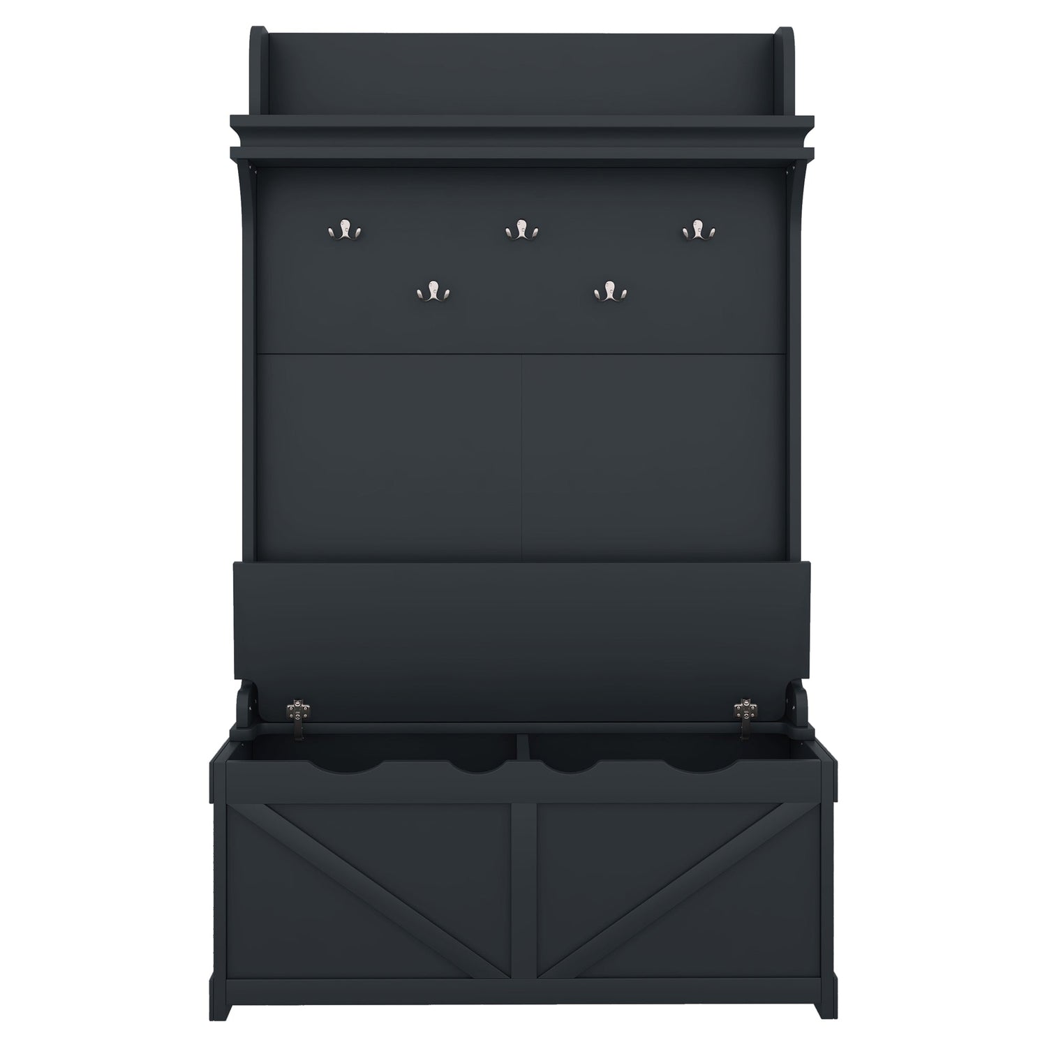 Hall tree with storage desk, entrance desk with drawers and 5 hooks, display rack, dark blue