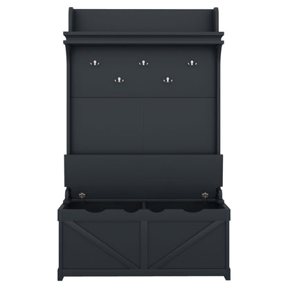 Hall tree with storage desk, entrance desk with drawers and 5 hooks, display rack, dark blue