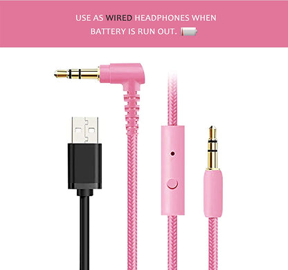 CT-7 Cat Ear Kids Bluetooth Headphones, LED Light up Bluetooth Wireless over Ear Headphones with Microphone and Volume Control for Travel/School/Smartphones/Laptop/Pc/Tv (Pink&amp;Green)