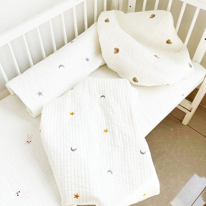 Baby fitted sheet pure cotton plus cotton sheets ins Japanese and Korean style quilted embroidered newborn sheets autumn and winter children&