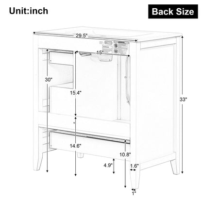 30" Bathroom Vanity with Sink, Bathroom Vanity Cabinet with Three Drawers and Door, Solid Wood and MDF, Black
