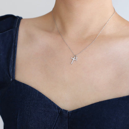 Full diamond hip-hop fashion cross necklace with micro inlaid collarbone chain titanium steel silver non fading women&