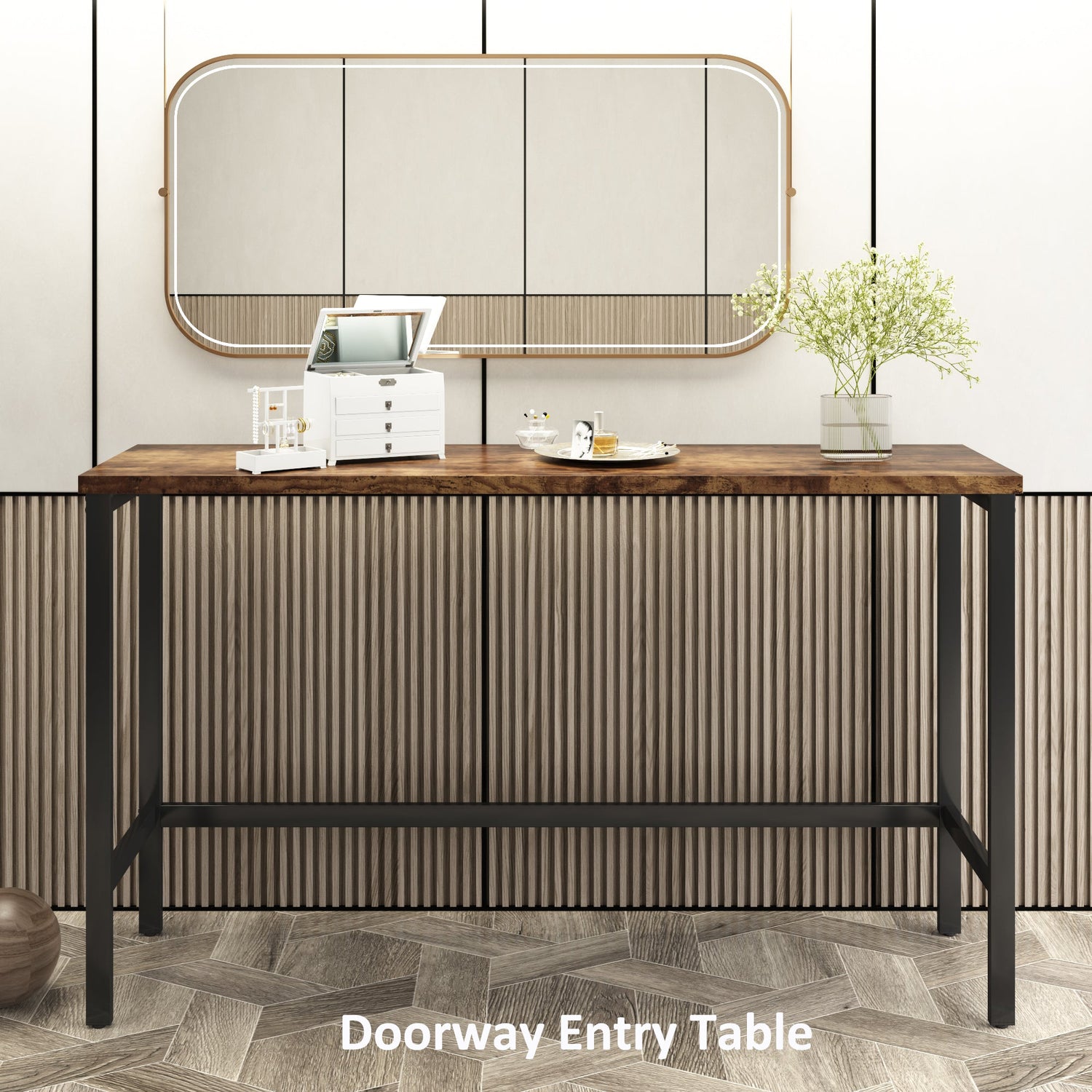TOPMAX Counter Height Extra Long Dining Table Set with 3 Stools Pub Kitchen Set Side Table with Footrest Brown