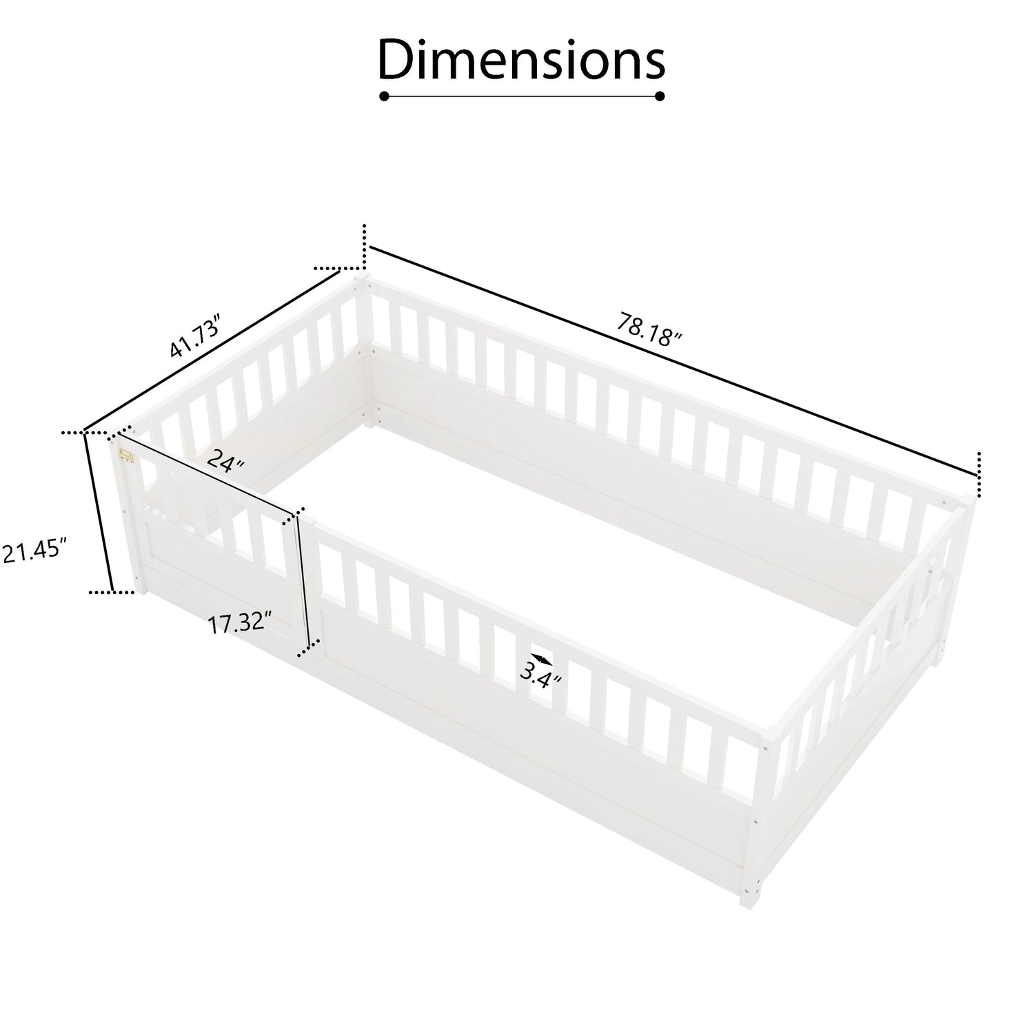 Double bed floor standing bed with ultra-high safety barrier, children&