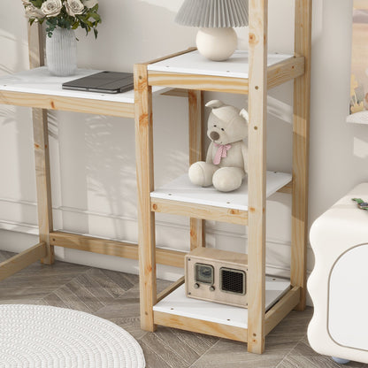 House-shaped Wooden writing Desk Kids study Table Bookshelf &amp; Toy Storage Natural