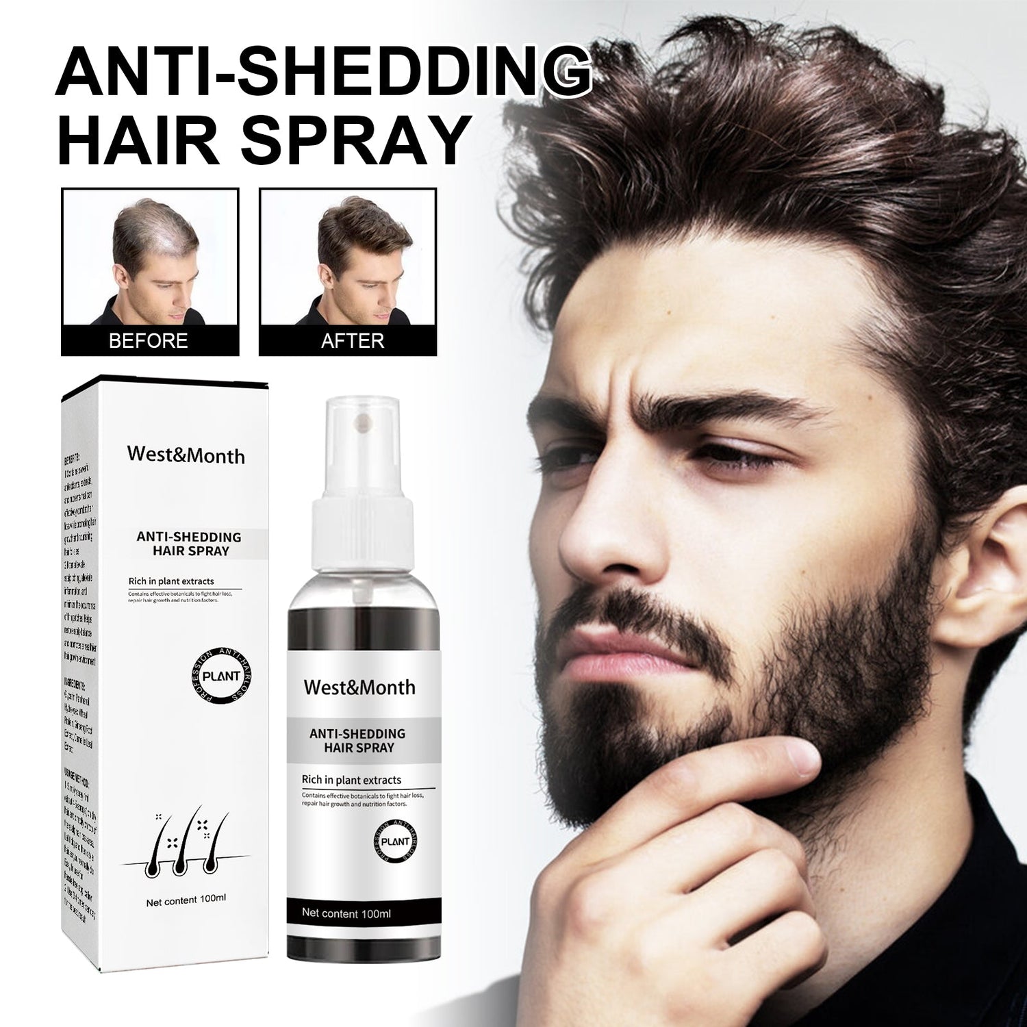West &amp; Month Anti-Shedding Hair Spray, Improve The Hairline Hair Hair Nutrition Moisture Hair Roots