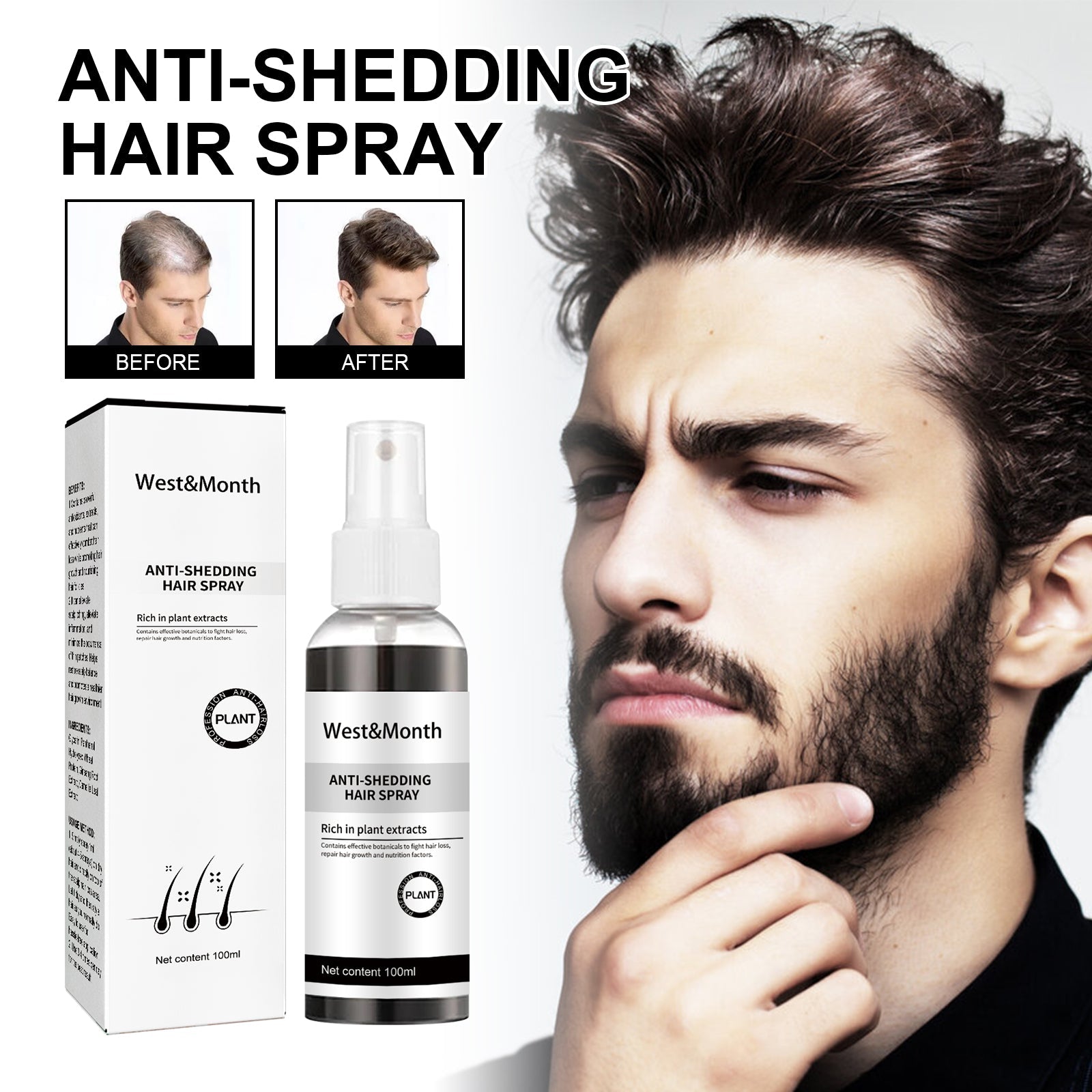 West &amp; Month Anti-Shedding Hair Spray, Improve The Hairline Hair Hair Nutrition Moisture Hair Roots
