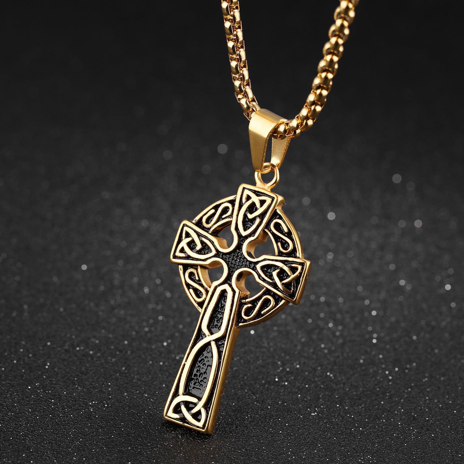 Spiral Cross Pearl Chain Necklace Titanium Steel Retro Pendant