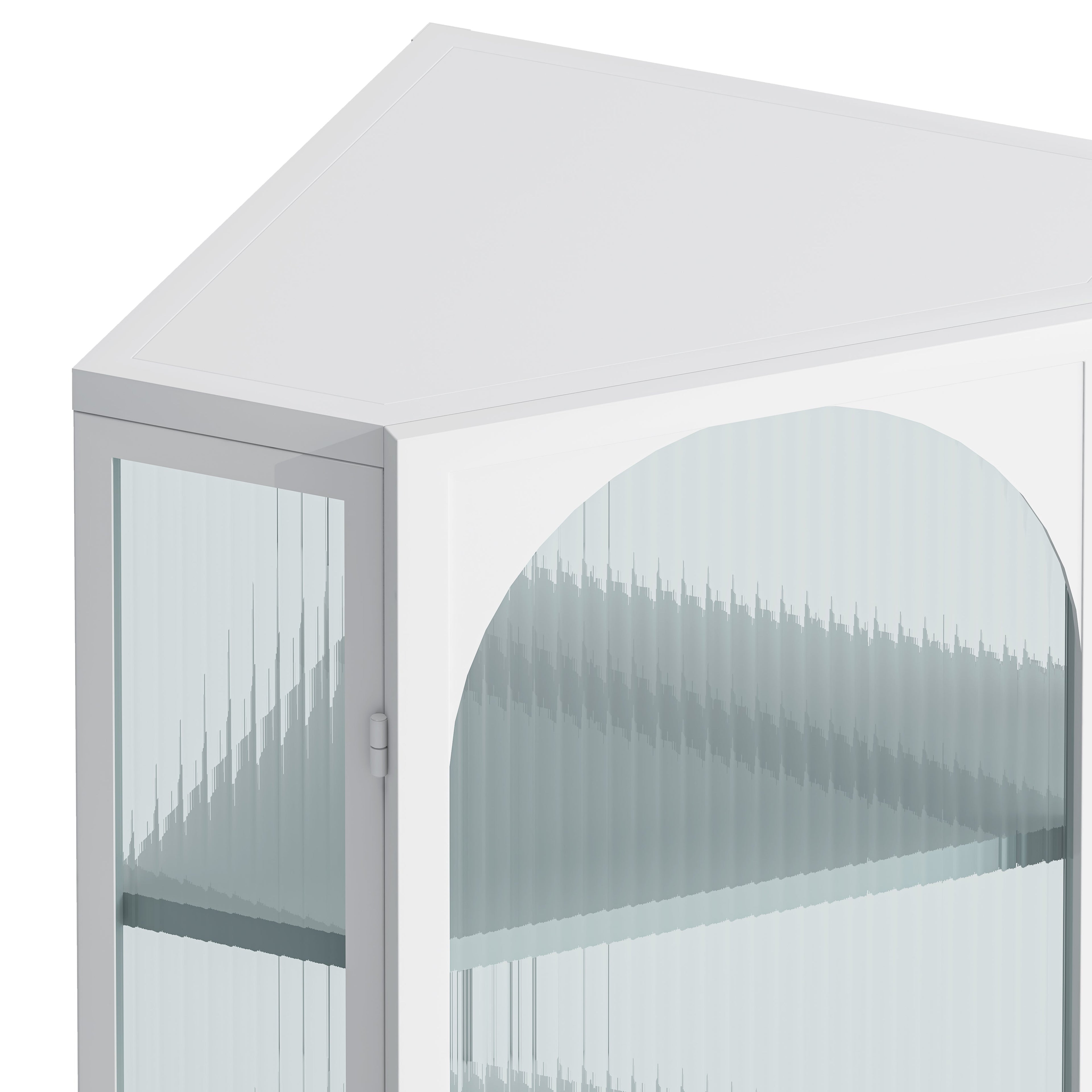 Glass Door Wall Mounted Corner Cabinet with Featuring Four-tier Storage  White