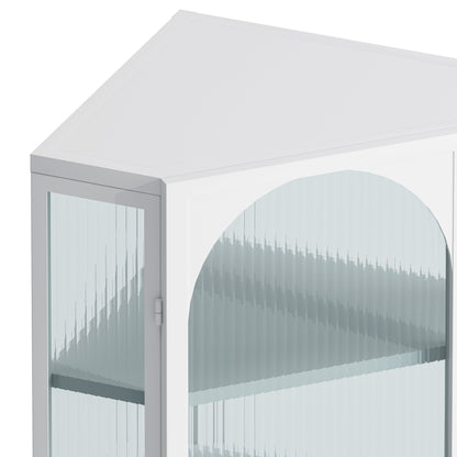 Glass Door Wall Mounted Corner Cabinet with Featuring Four-tier Storage  White