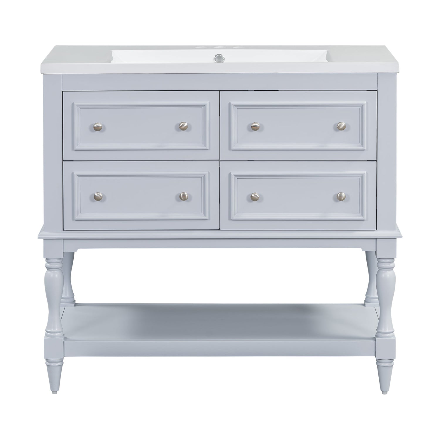36" Bathroom Vanity Cabinet with Sink Combo Set, Undermount Resin Sink, Free Standing Vanity Set with 4 Drawers Blue