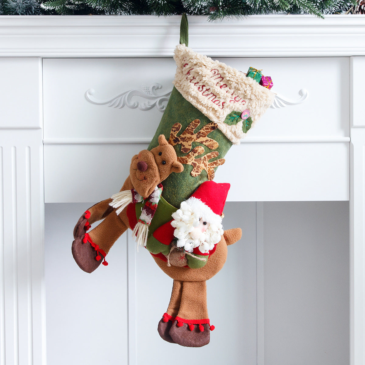 Santa Claus, snowman, deer riding socks, children&