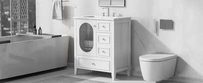 30" Bathroom Vanity with Sink, Bathroom Vanity Cabinet with Three Drawers and Door, Solid Wood and MDF, White